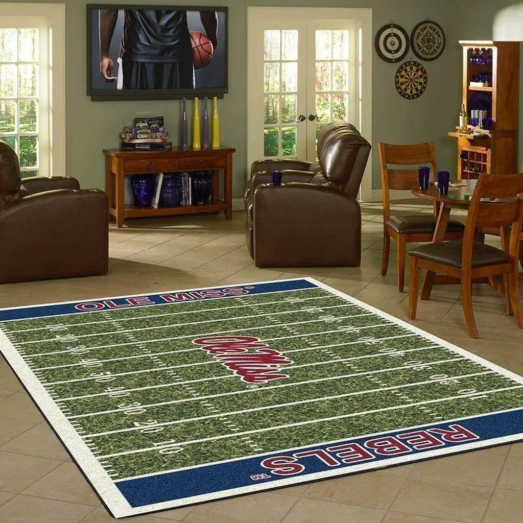 Ole Miss Rebels Rug - Football Field Area for Home Decor Blue and Green