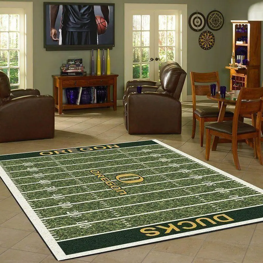 Oregon Ducks Rug - Football Field Team Decor Carpet Green and Yellow