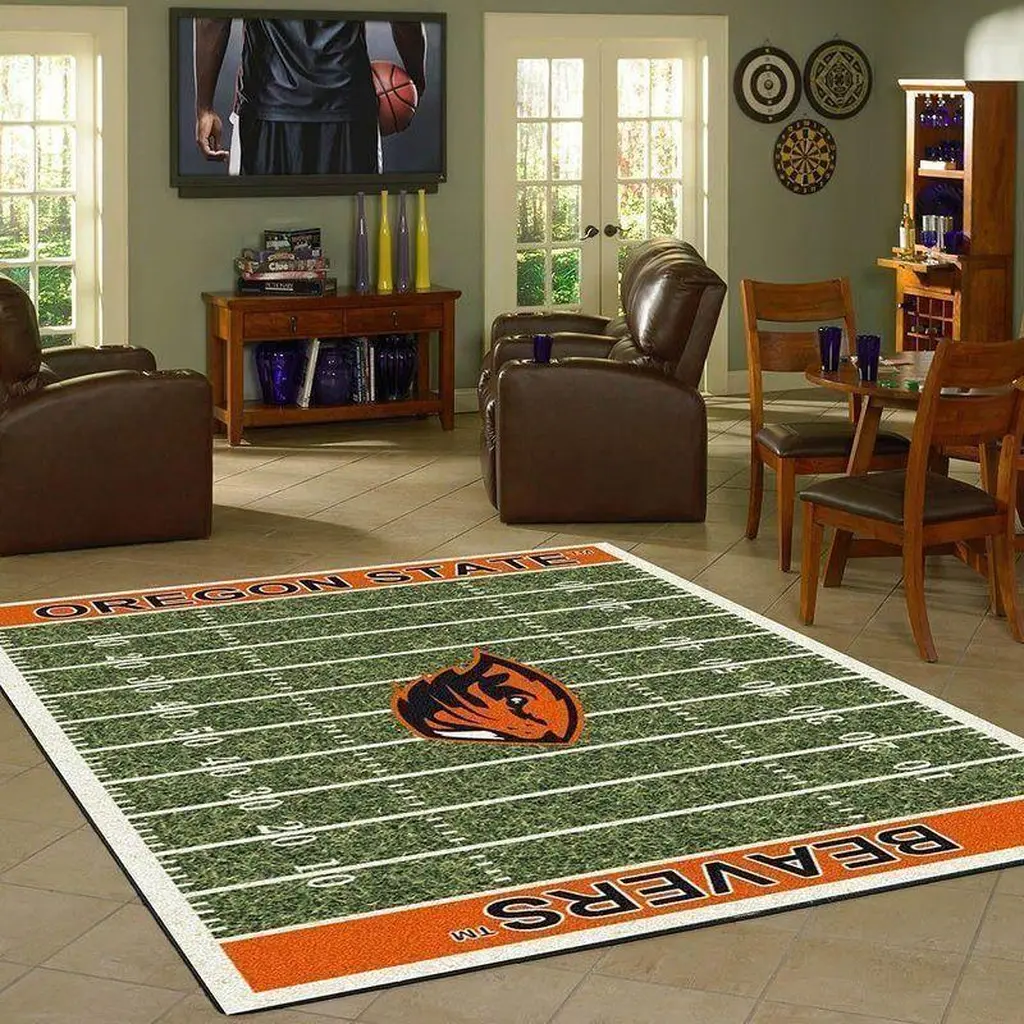 Oregon State Beavers Football Field Area Rug Green and Orange
