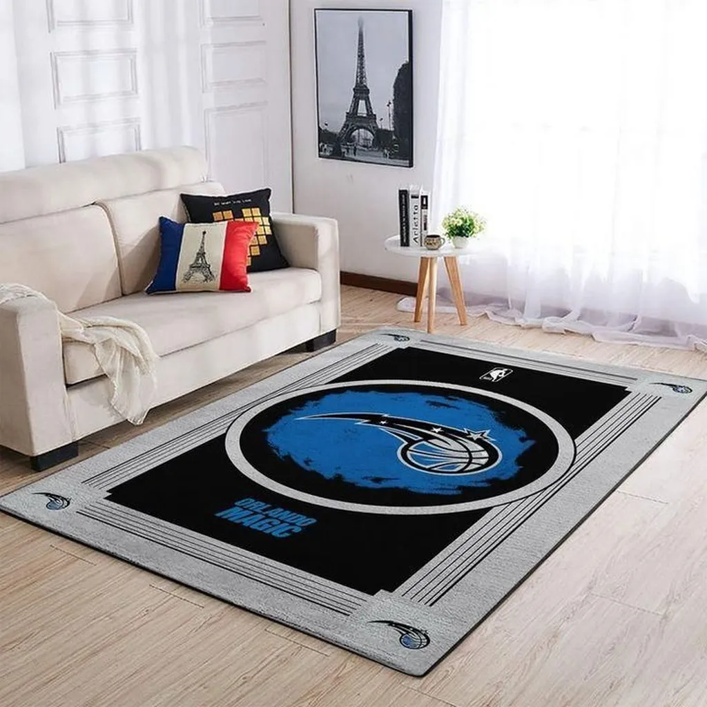 Orlando Magic Rug - Area for Living Room Basketball Fans Black and Blue
