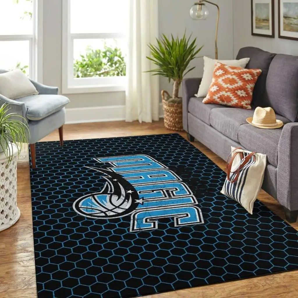 Orlando Magic Rug - Basketball Hexagon Pattern Design Black and Blue