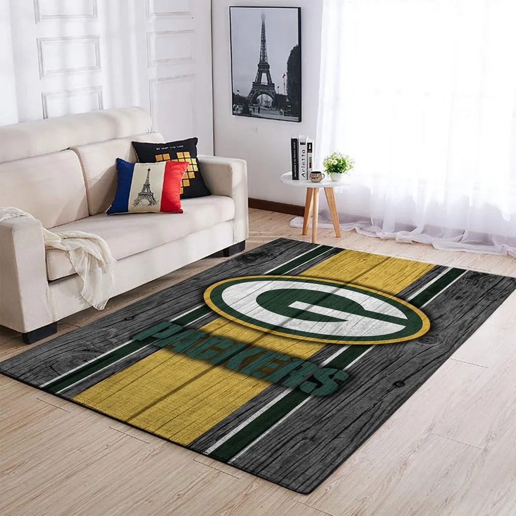 Packers Area Rug Vintage Wood Floor Design Carpet Black and Green