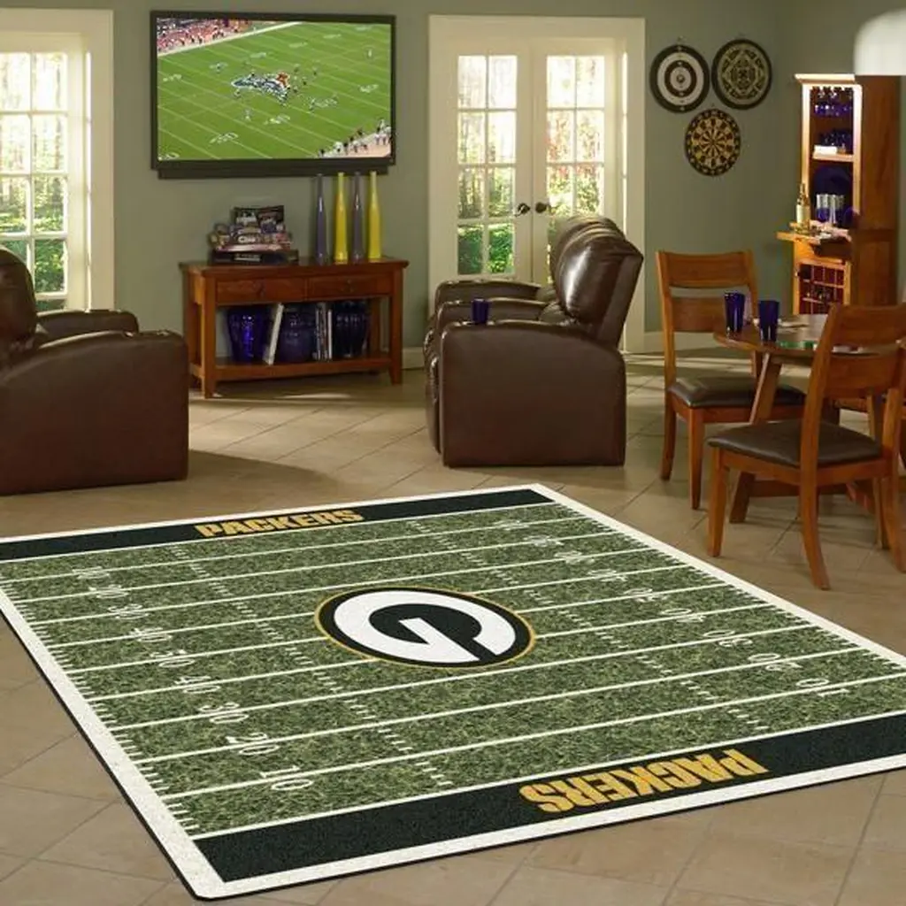 Packers Football Field Rug for Living Room Decor Carpet Green and White