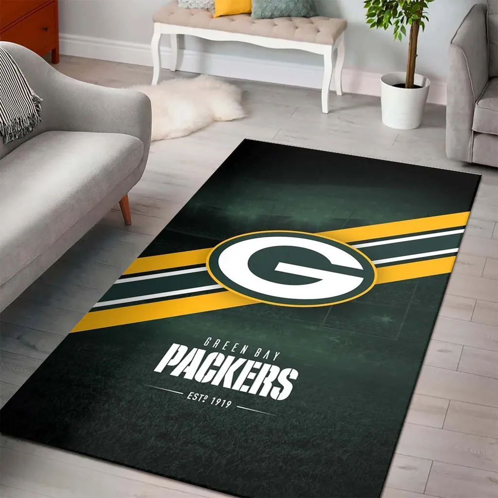 Packers Logo Modern Rug for Living Room Decor Green and Yellow