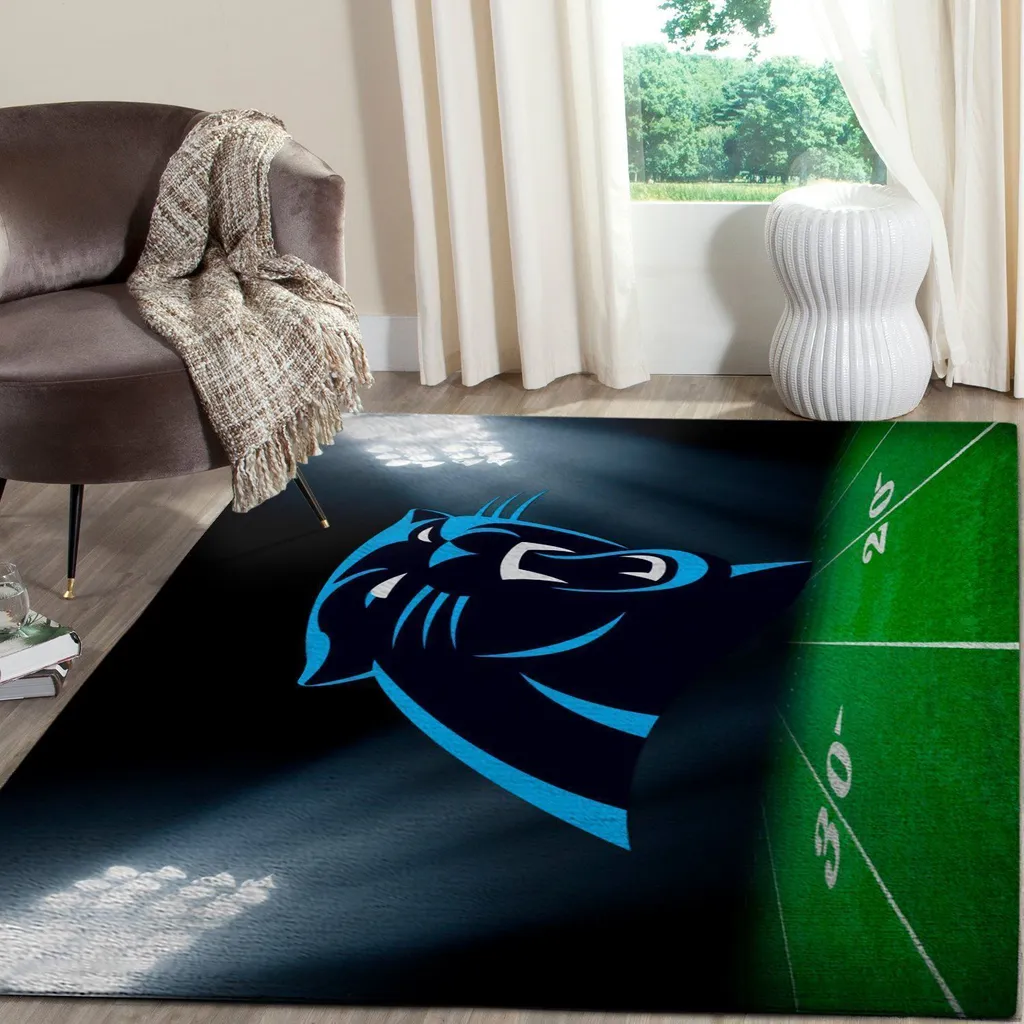 Panther Football Field Area Rug for Kids and Fans Black and Blue