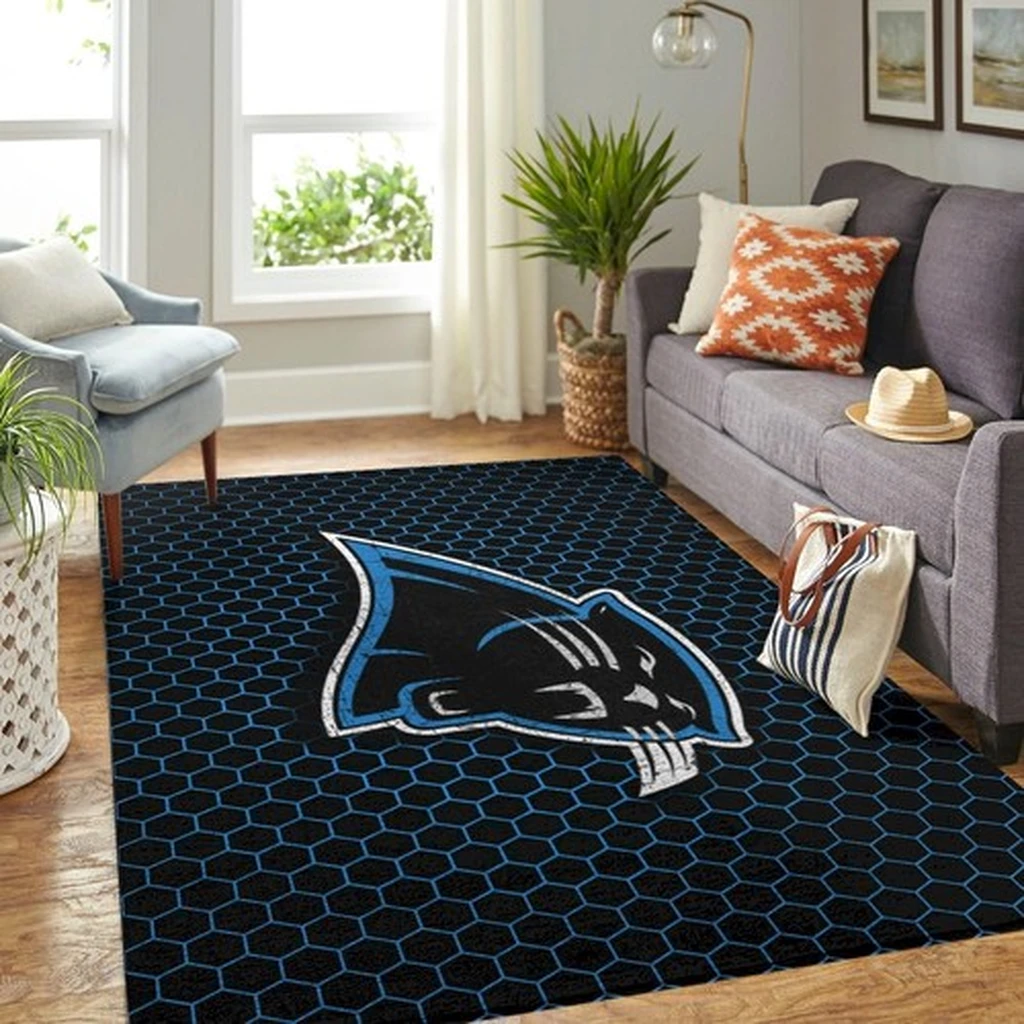 Panther Hexagon Pattern Area Rug for Living Room Decor Black and Blue