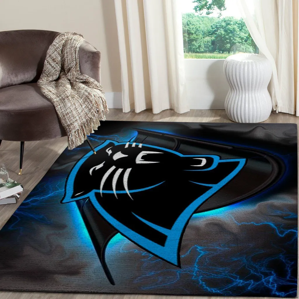 Panther Logo Area Rug for Living Room Decor Black and Blue