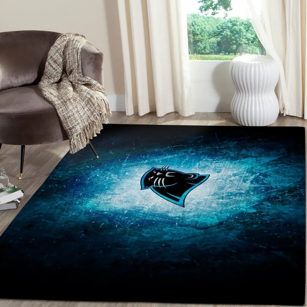 Panther Mascot Floor Decor Rug for Home Office Black and Blue