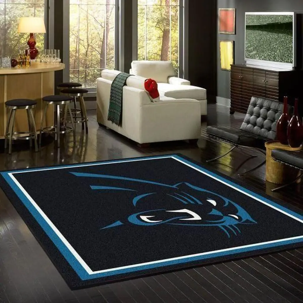 Panther Rug for Living Room Game Room Decor Black and Blue