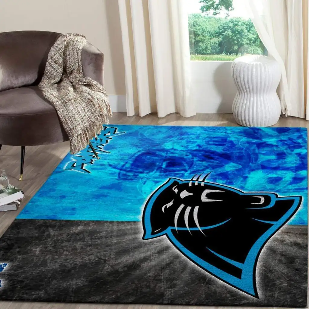 Panthers Fan Living Room Rug Soft Durable Carpet Black and Blue
