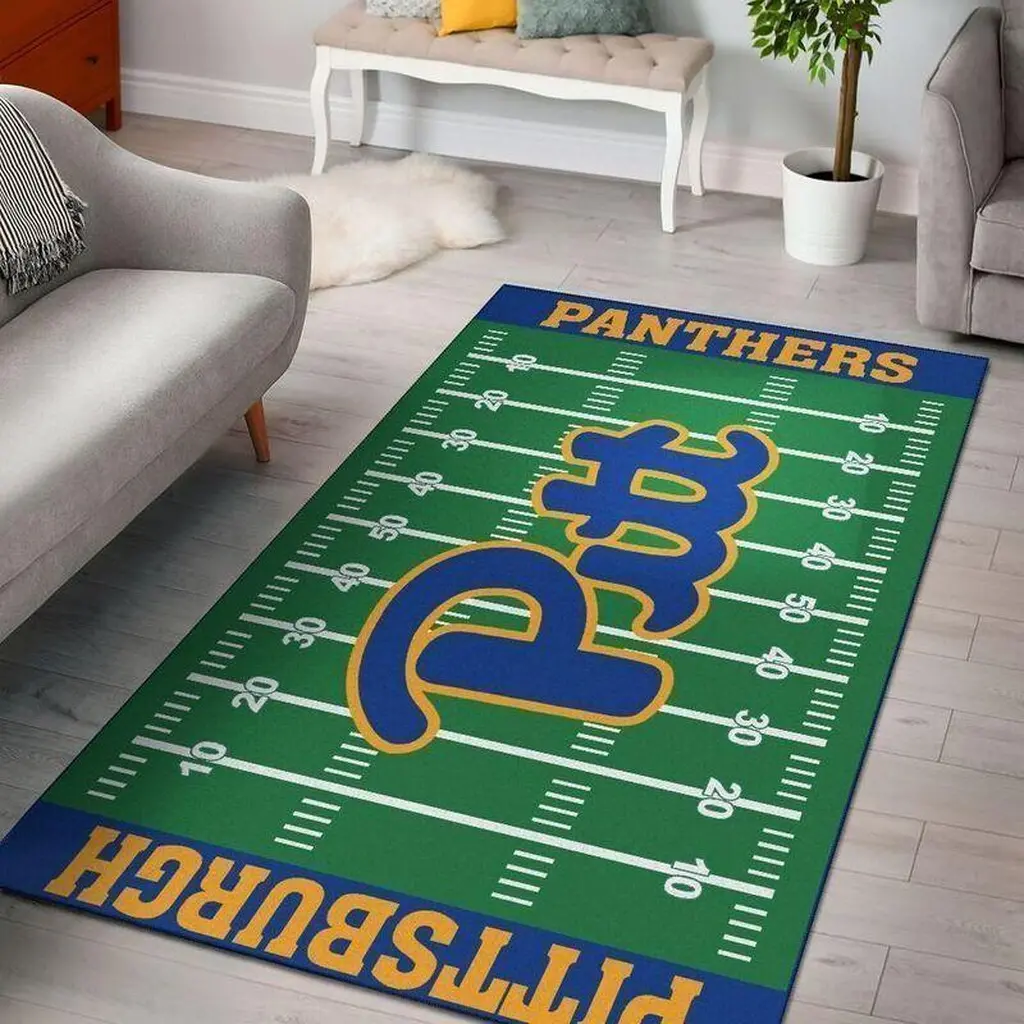 Panthers Pittsburgh Football Field Area Rug for Kids Blue and Green