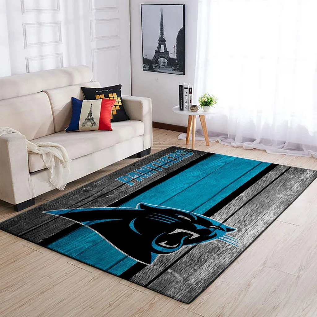 Panthers Sports Team Rug for Living Room Decoration Black and Blue