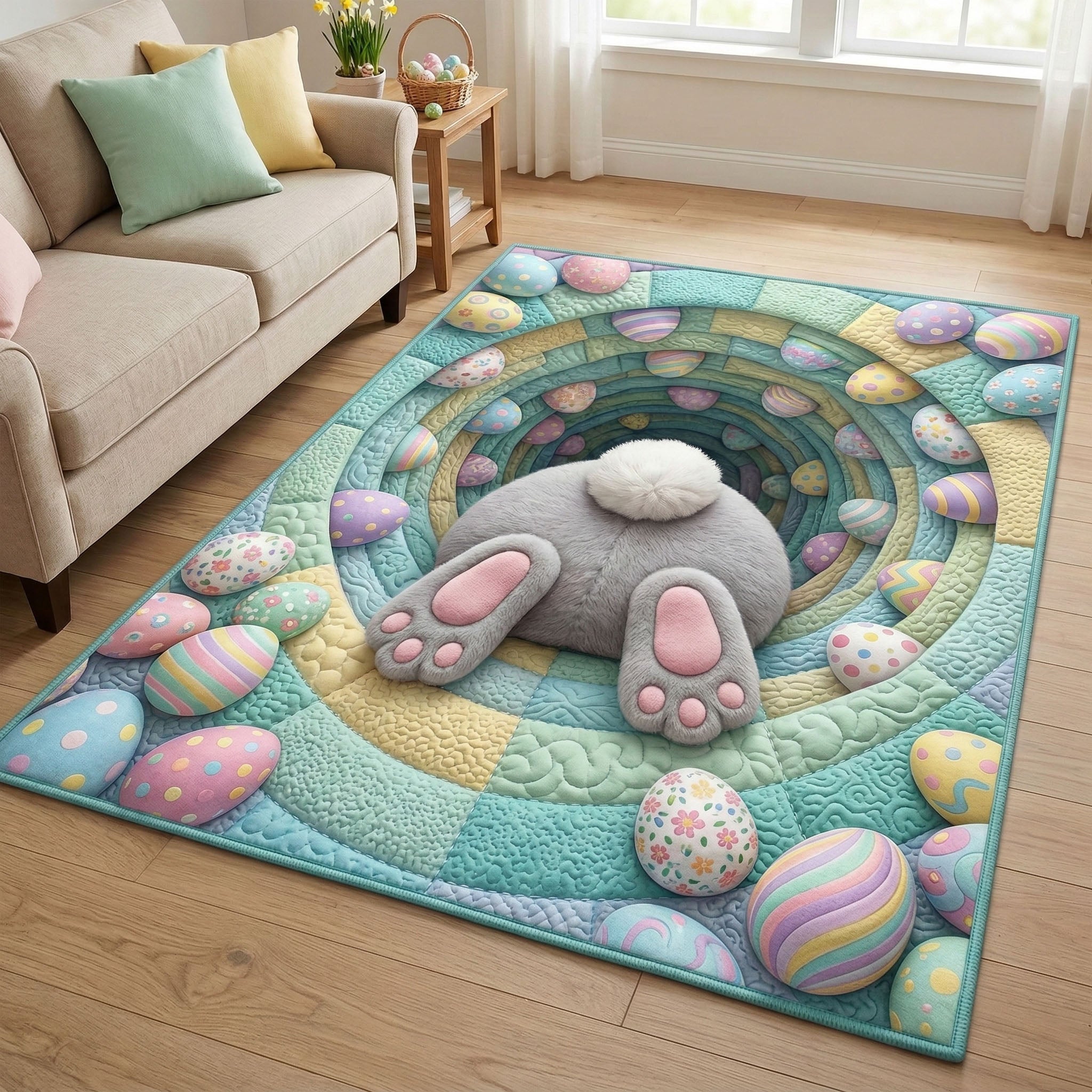 Pastel Bunny Area Rug - Non-Slip Washable 3D Print Rug for Living Room & BedroomTVC2108287
