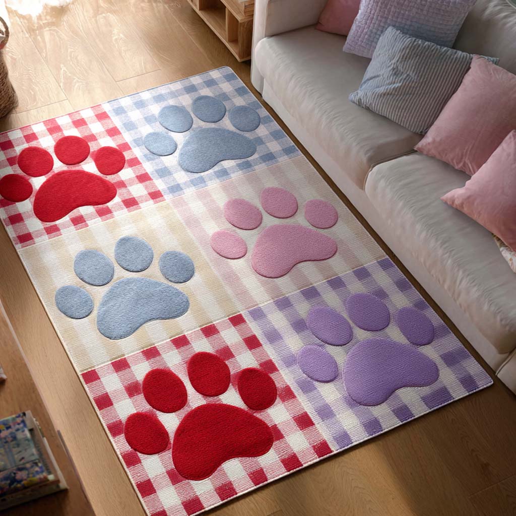 Pastel Picnic Paw Area Rug - Non-Slip Washable 3D Print Rug for Living Room & BedroomTVC2108286