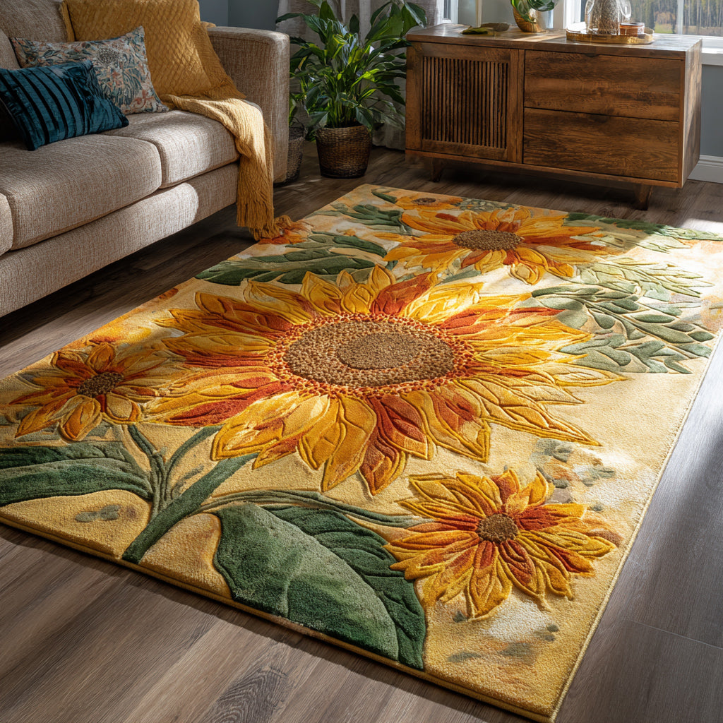 Pastel Sunflower Area Rug - Non-Slip Washable 3D Print Rug for Living Room & BedroomTVC2108286