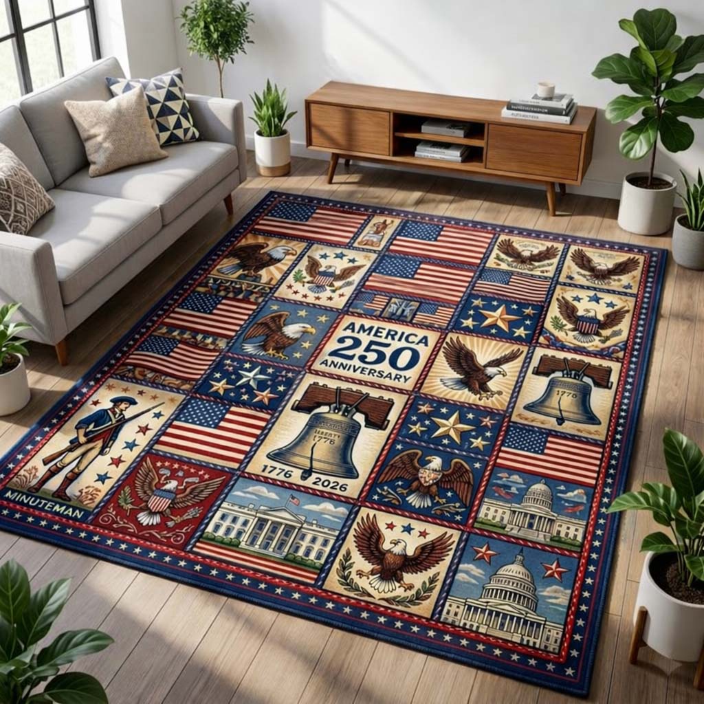 Patriot Mosaic Area Rug - Non-Slip Washable 3D Print Rug for Living Room & BedroomTVC2108402