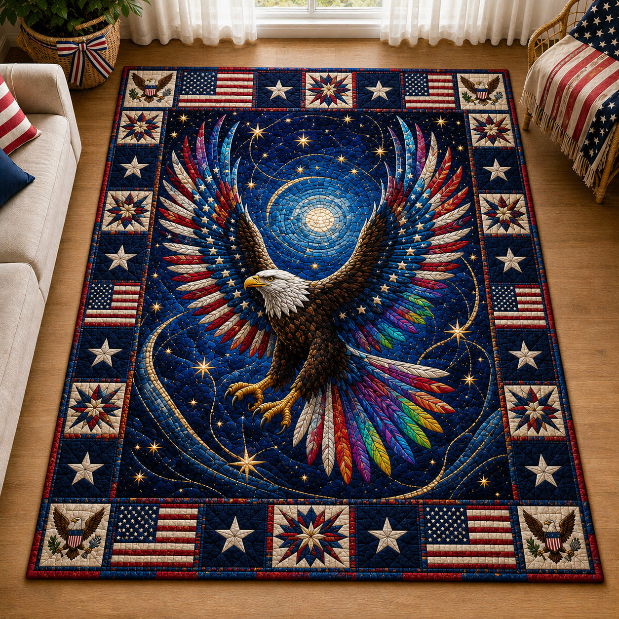 Patriotic Bald Eagle Area Rug - Non-Slip Washable 3D Print Rug for Living Room & BedroomTVC2108401