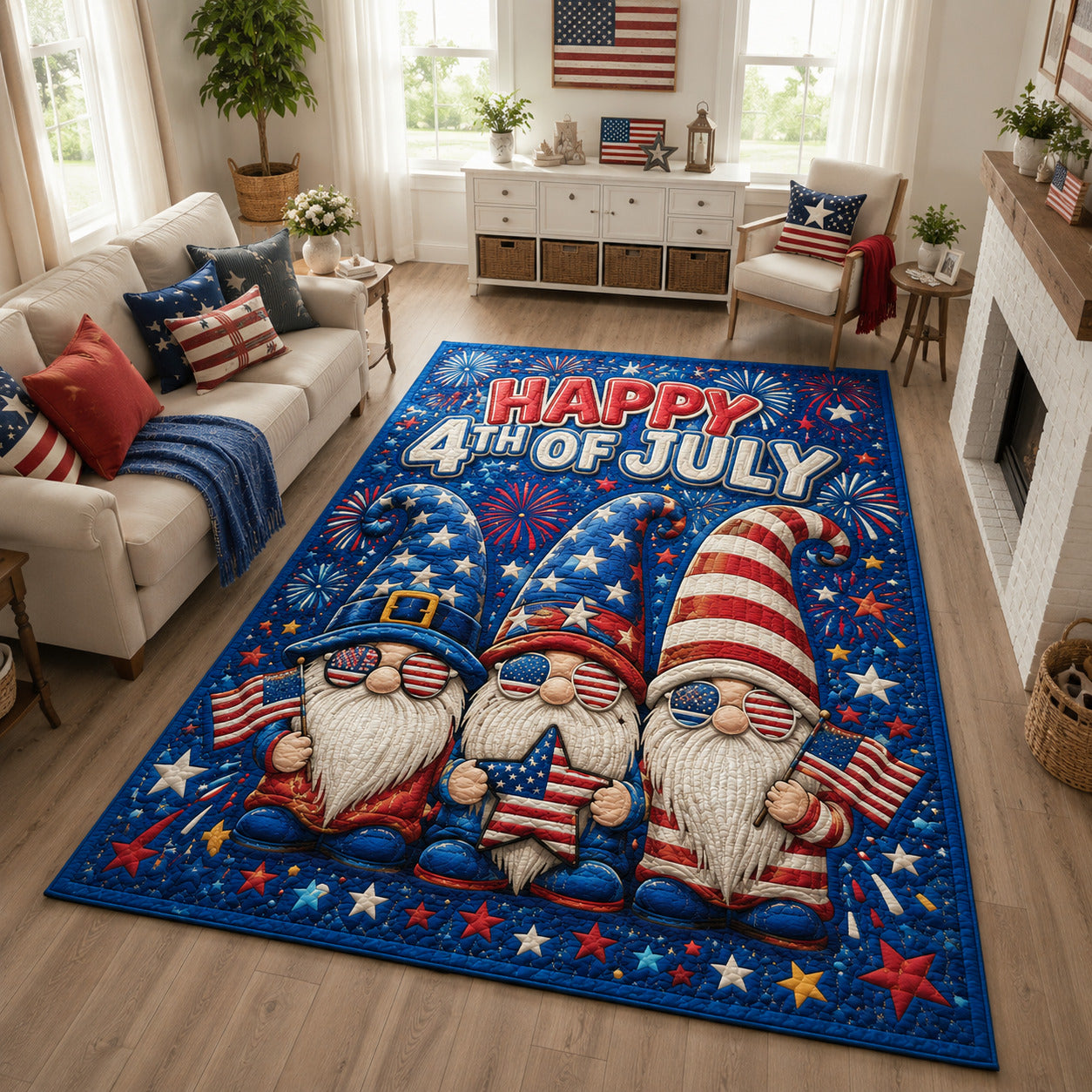 Patriotic Gnome Area Rug - Non-Slip Washable 3D Print Rug for Living Room & BedroomTVC2108401