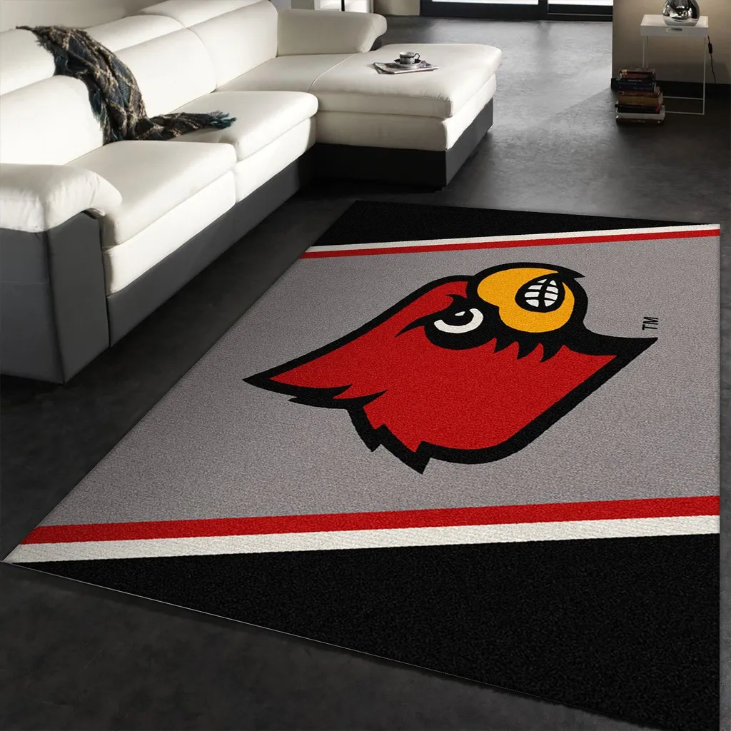 Patterned Rug with Cardinal Bird Design for Living Room Red and Gray