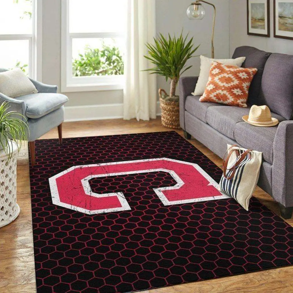 Patterned Rug with Large Letter Design for Living Room Black and Red