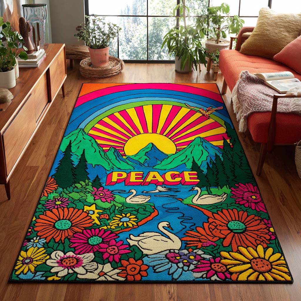 Peace Rainbow Valley Area Rug - Non-Slip Washable 3D Print Rug for Living Room & BedroomTVC2108285