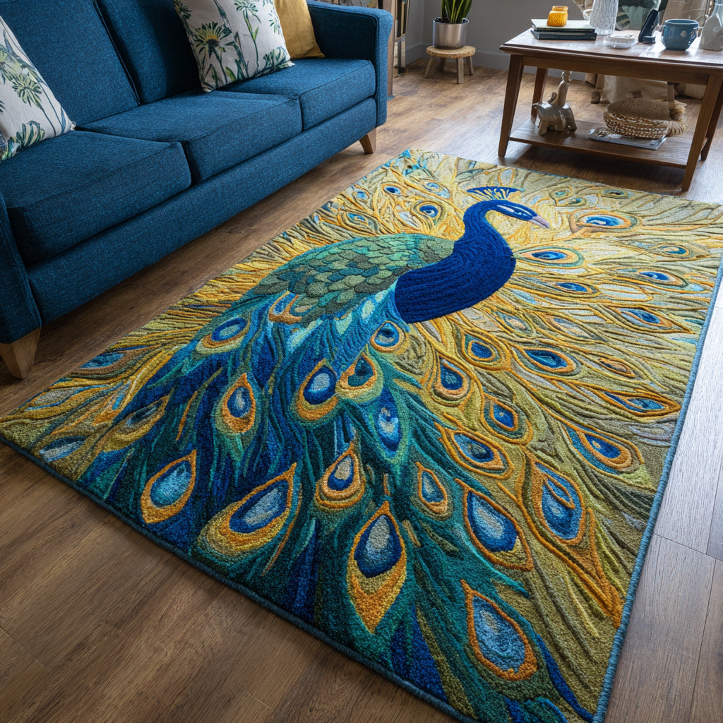 Peacock Display Art Area Rug - Non-Slip Washable 3D Print Rug for Living Room & BedroomTVC2108285