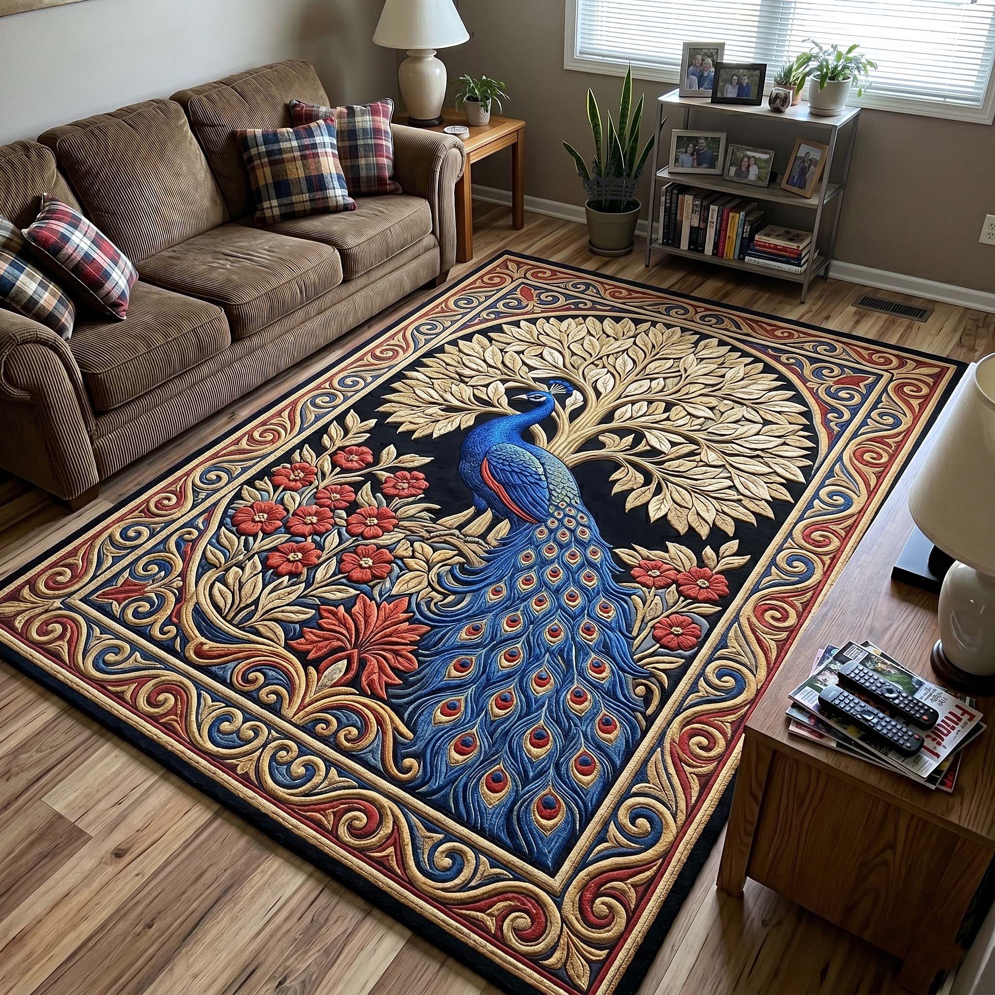 Peacock Majesty Area Rug - Non-Slip Washable 3D Print Rug for Living Room & BedroomTVC2108230