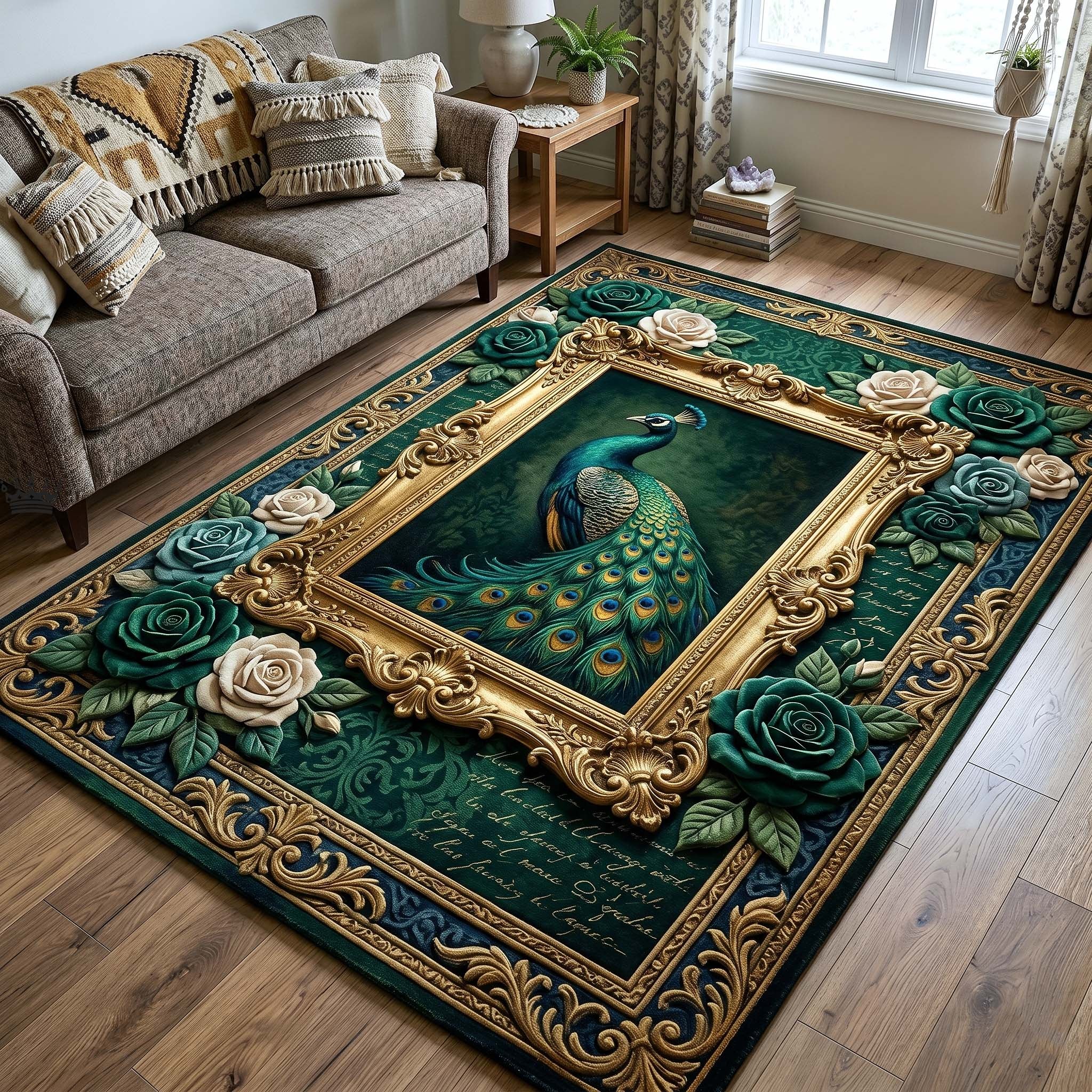 Peacock Majesty Area Rug - Non-Slip Washable 3D Print Rug for Living Room & BedroomTVC2108401