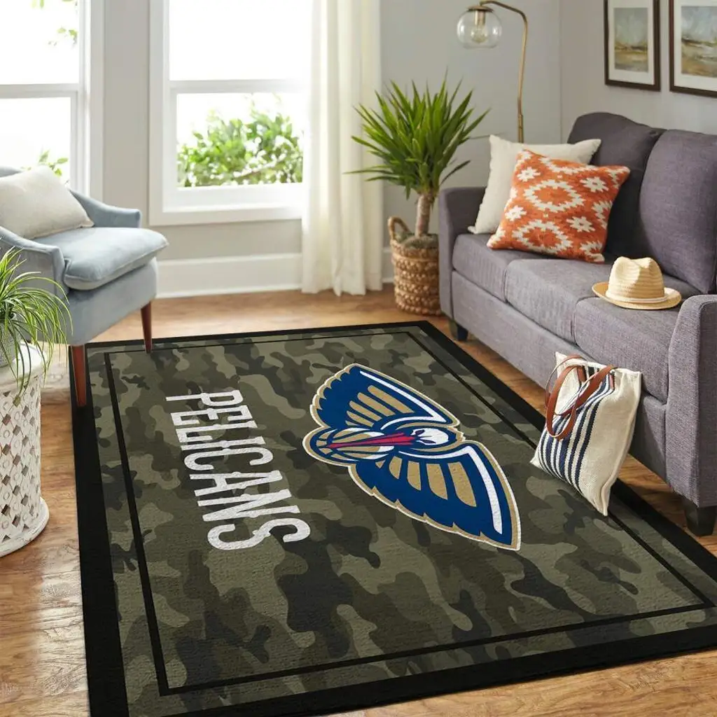 Pelicans Camo Rug for Living Room Floor Decor Blue and Brown