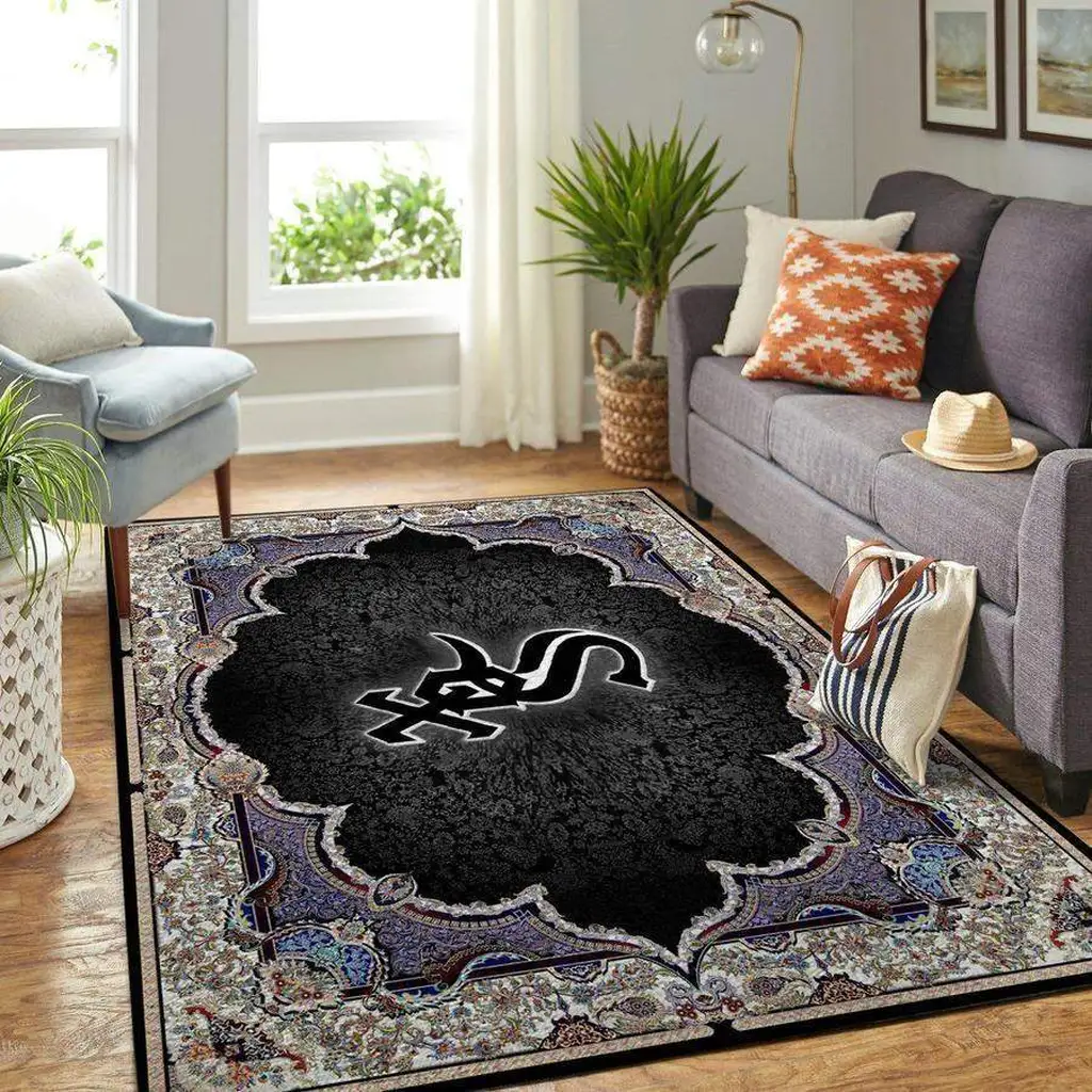 Persian Style Rug with Detailed Intricate Border Design Blue and Yellow