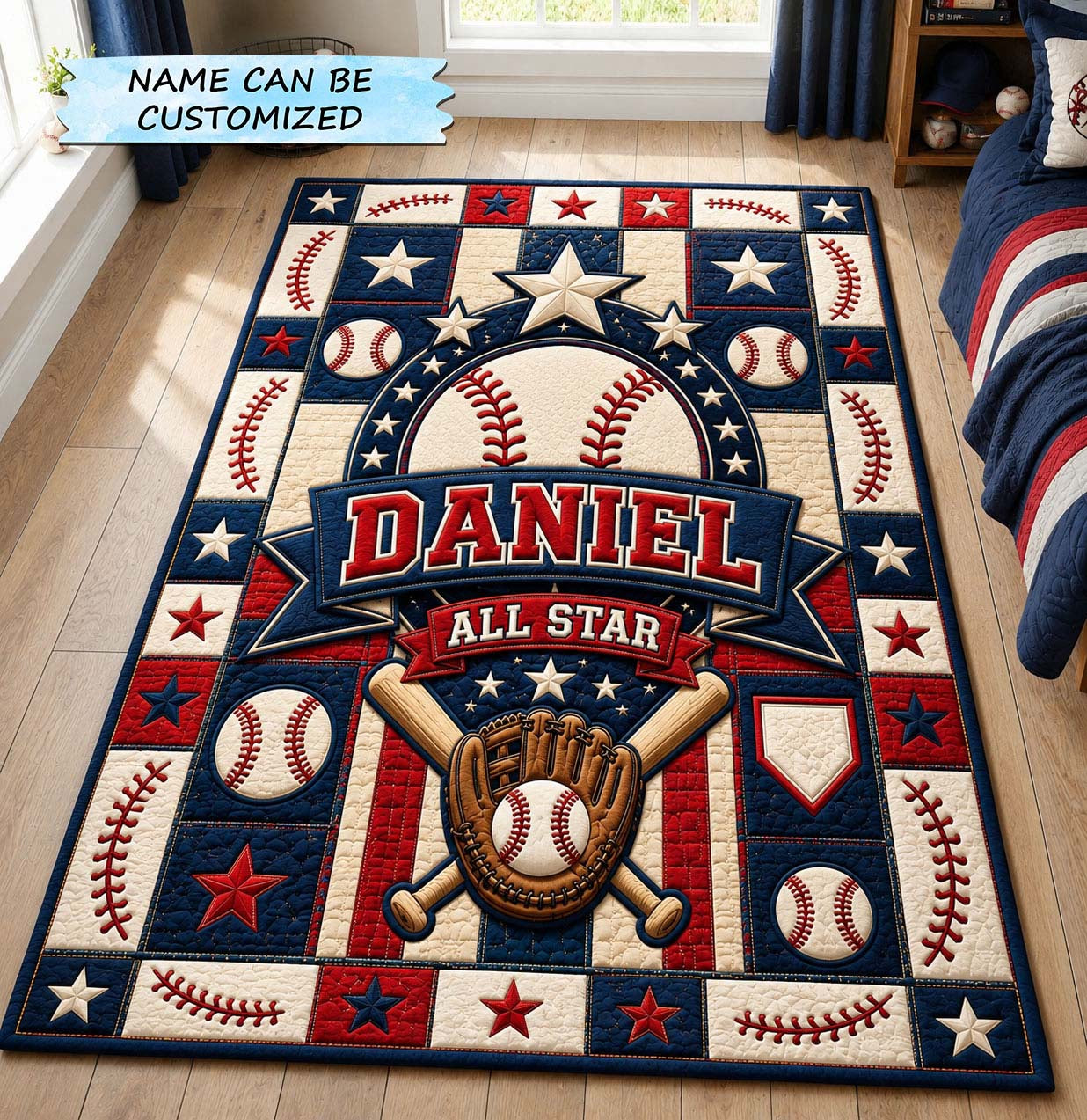 Personalized Baseball All Star Area Rug - Non-Slip Washable 3D Print Rug for Living Room & BedroomTVC2108401