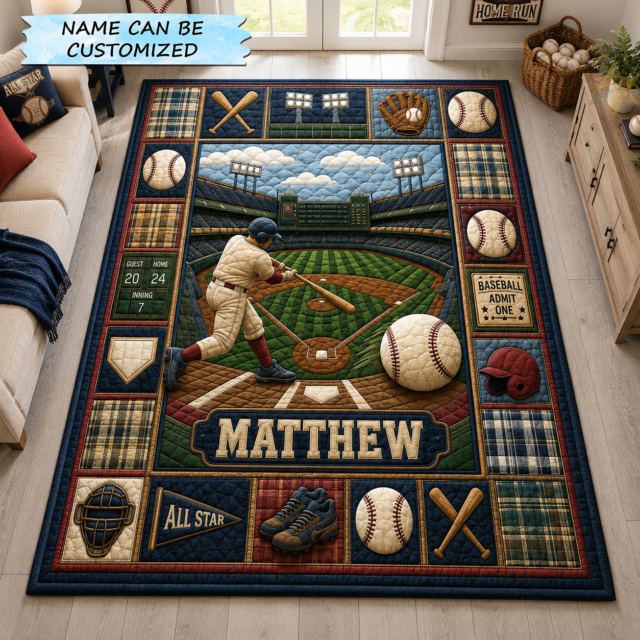 Personalized Baseball Grand Slam Area Rug - Non-Slip Washable 3D Print Rug for Living Room & BedroomTVC2108401