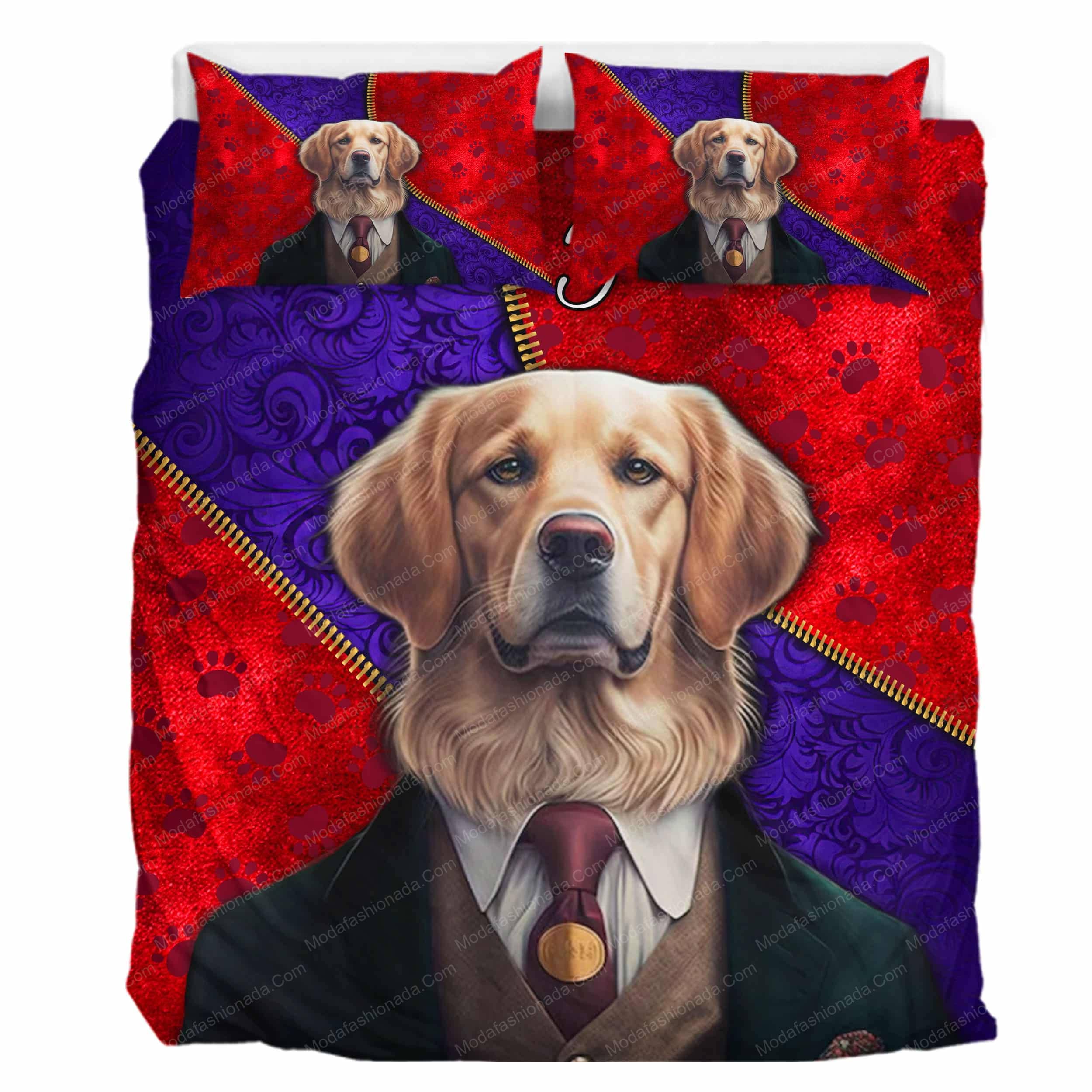 Personalized Funny Golden Retriever Wearing Luxury Vest Bedding Sets