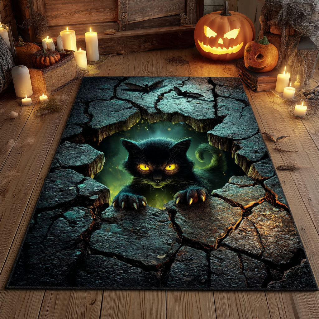 Phantom Black Cat Area Rug - Non-Slip Washable 3D Print Rug for Living Room & BedroomTVC2108284