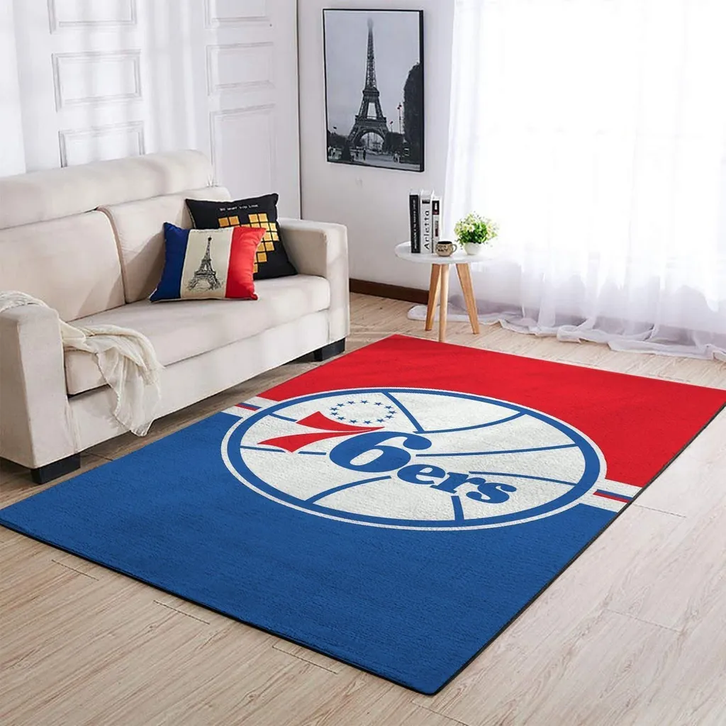 Philadelphia 76ers Rug - Basketball Area Floor Carpet Blue and Red