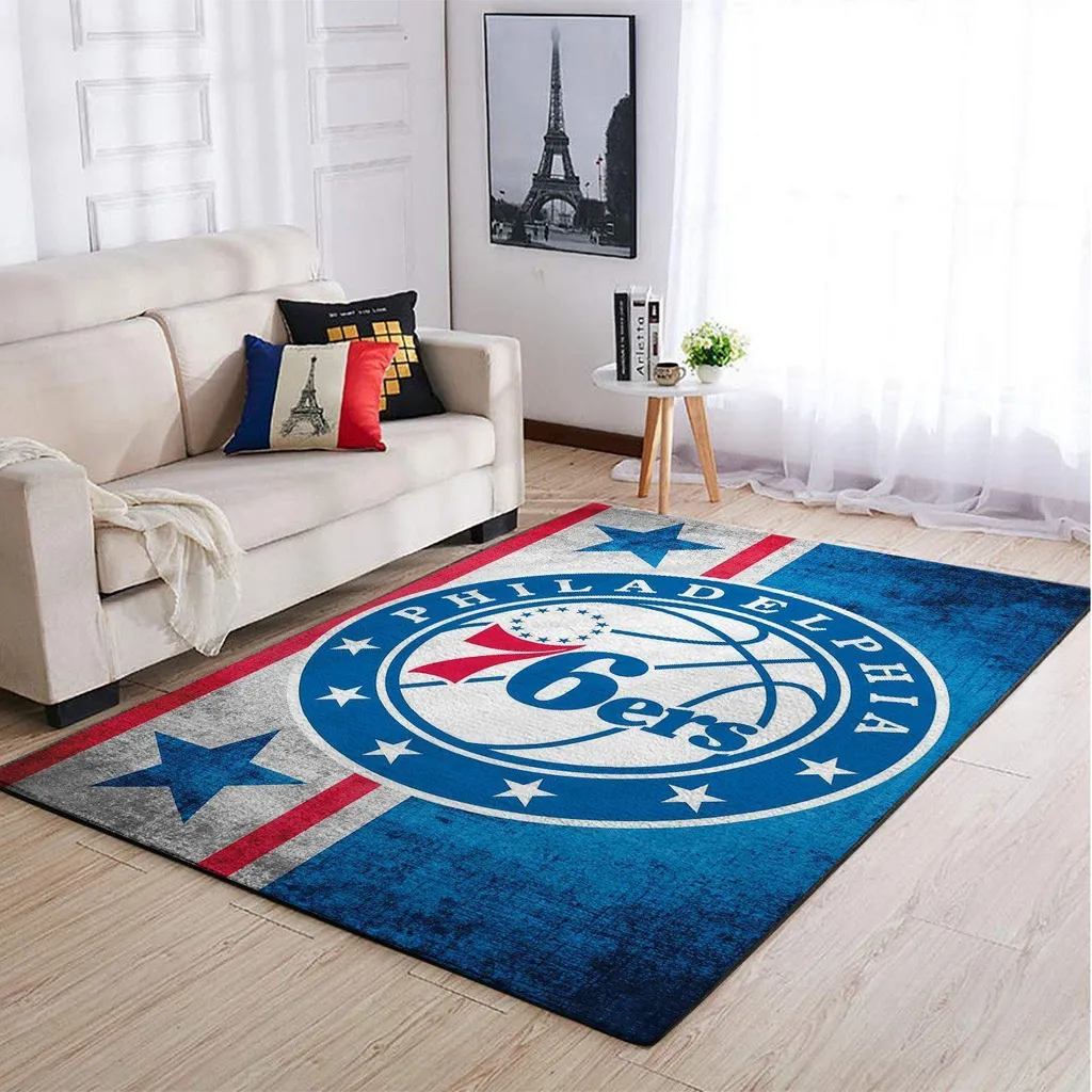 Philadelphia 76ers Rug - Basketball for Living Room Decor Blue and White