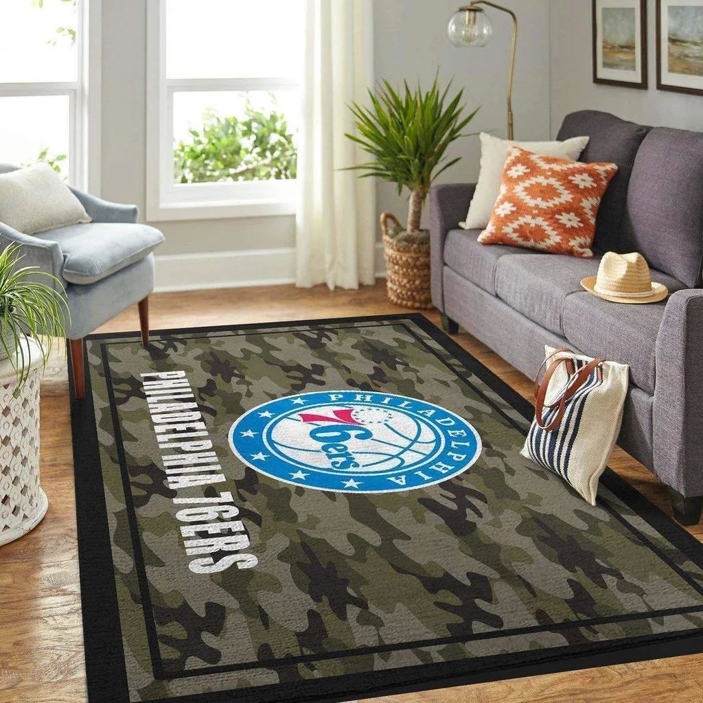 Philadelphia 76ers Rug - Camo Area Basketball Floor Decor Black and Green