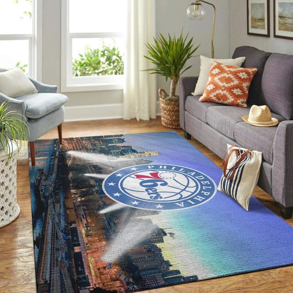 Philadelphia 76ers Rug - Cityscape for Living Room Decor Blue and White