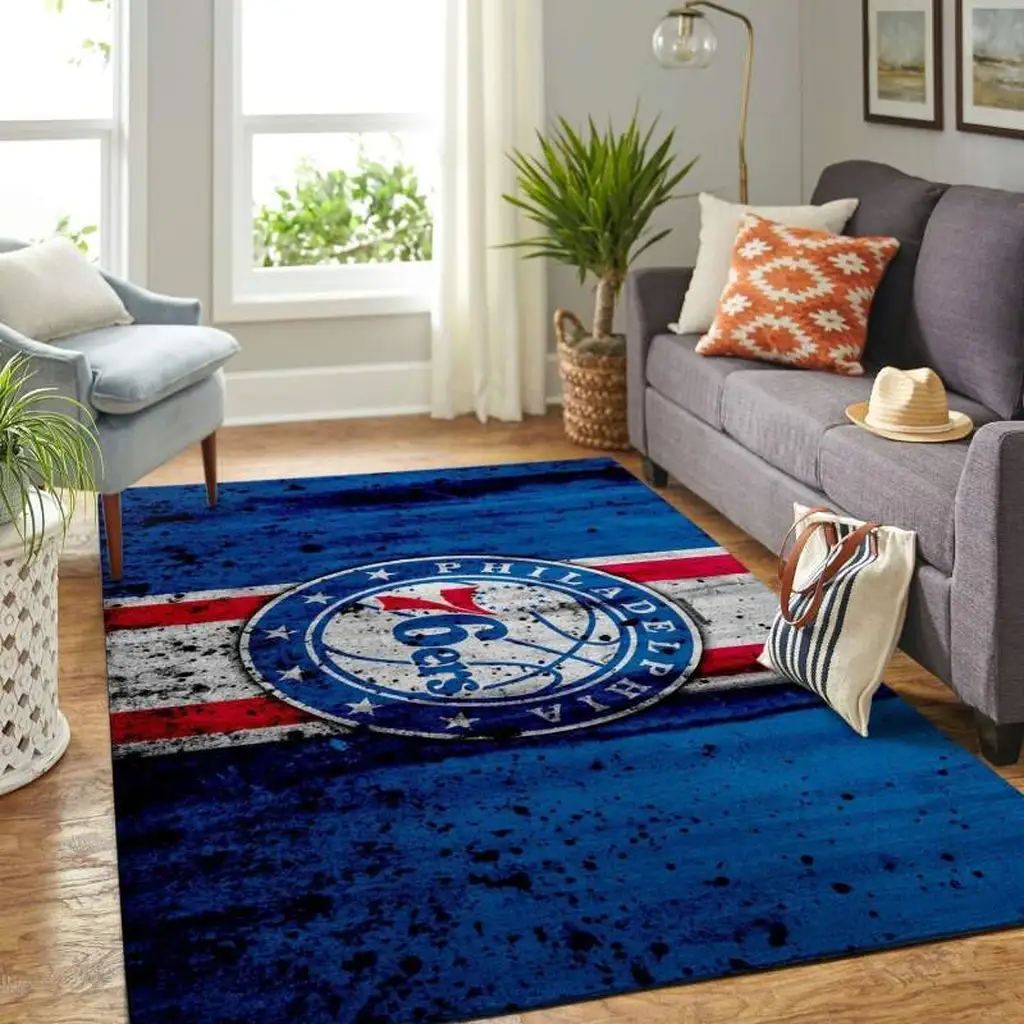 Philadelphia 76ers Rug - Philadelphia Basketball for Living Room Decor Blue and White