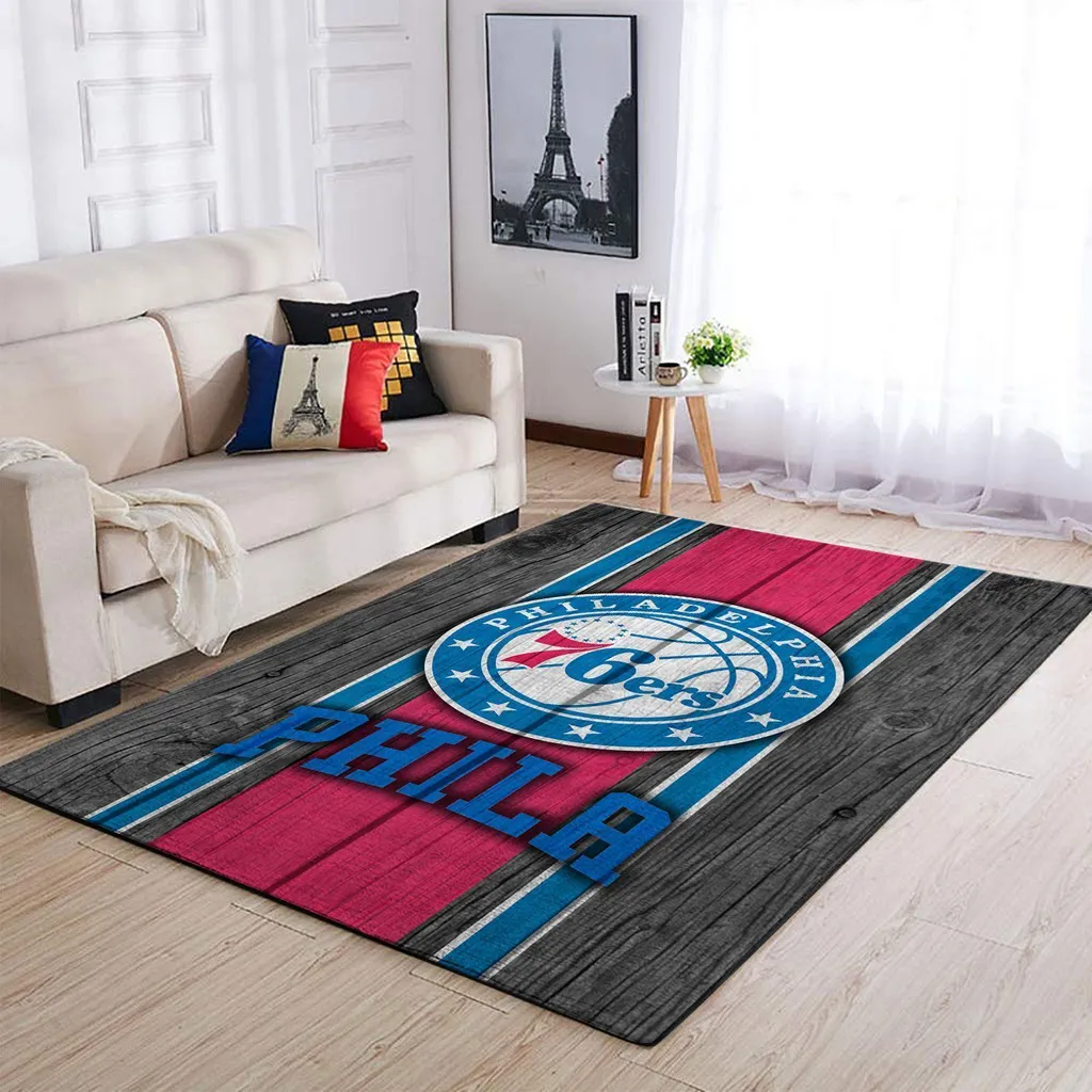 Philadelphia 76ers Rug - Team Logo Large Floor Carpet Black and Blue