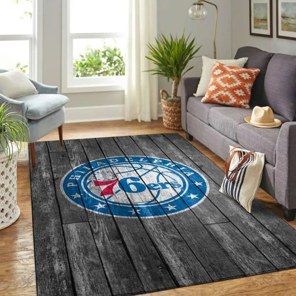 Philadelphia 76ers Rug - Wood Plank Area for Fans Black and Blue