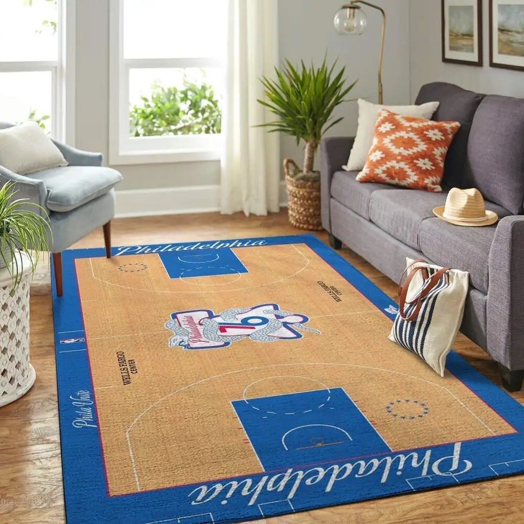 Philadelphia Basketball Court Area Rug Colors Beige and Blue