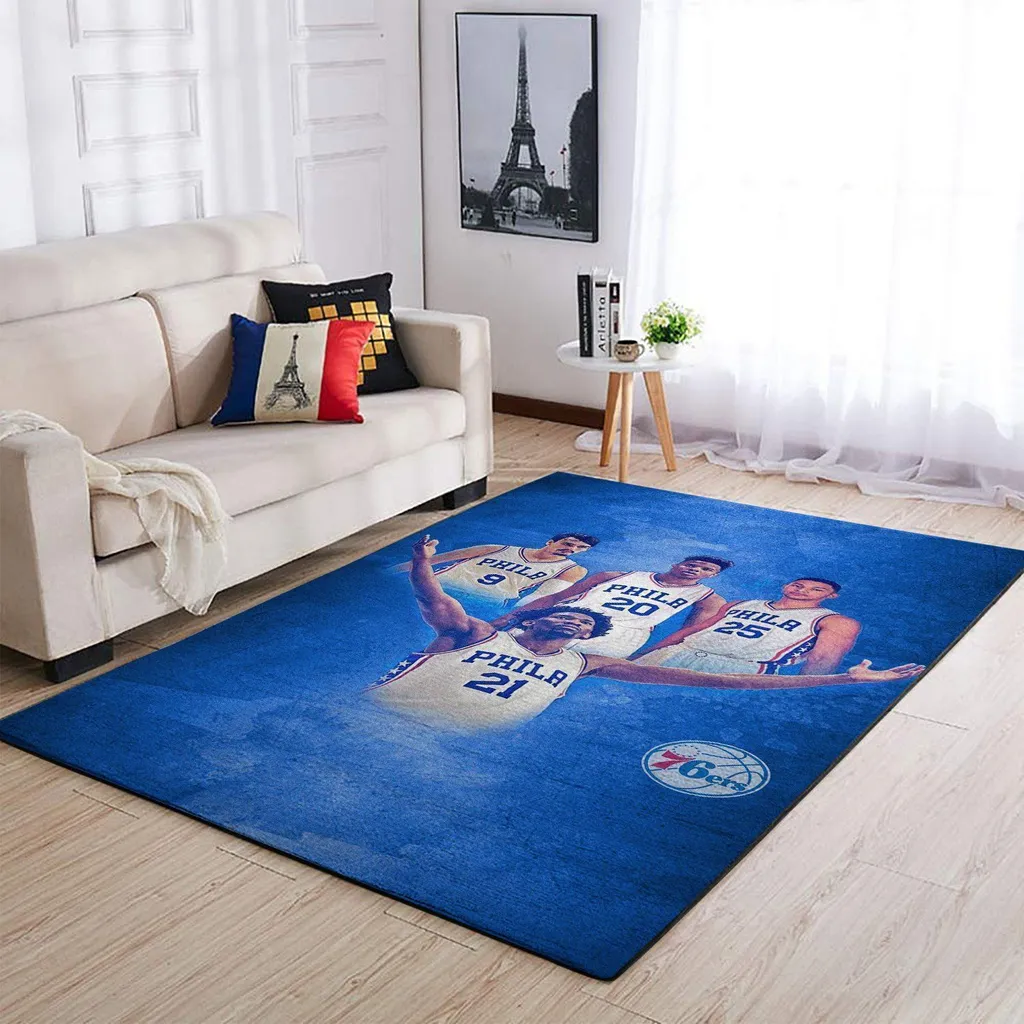 Philadelphia Basketball Team Area Rug for Living Room Decor Blue and White