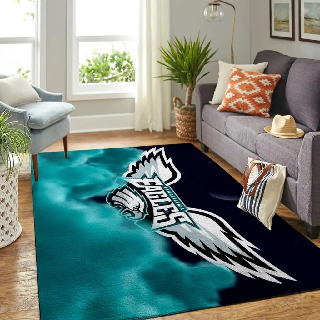 Philadelphia Eagles Rug - Area Perfect for Living Room Decor Black and Teal
