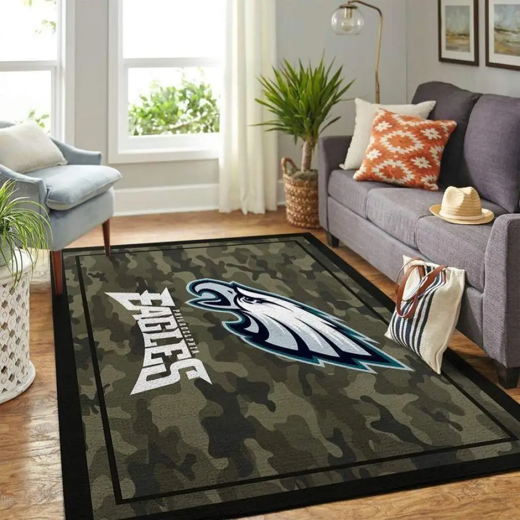 Philadelphia Eagles Rug - Camo Area for Living Room Decor Black and Green