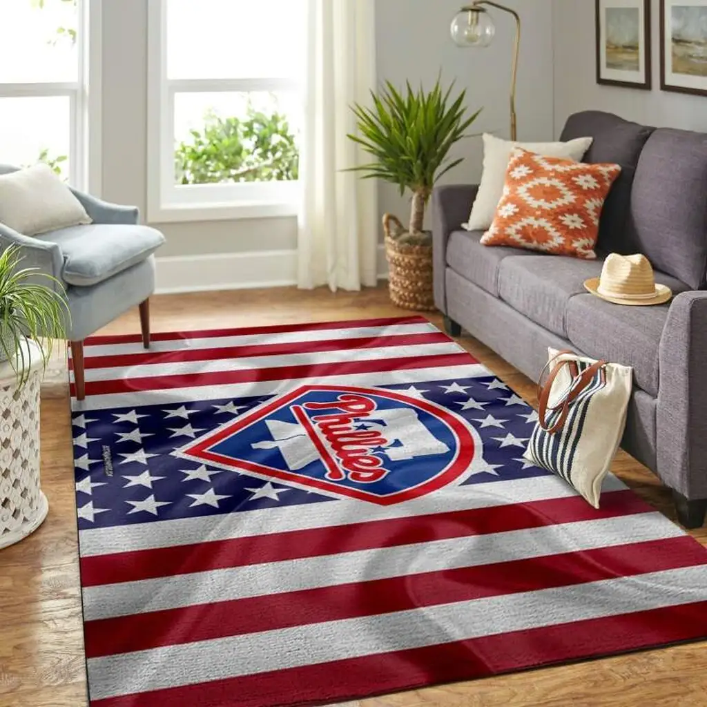 Philadelphia Phillies Rug - American Flag Area for Home Decor Red and White