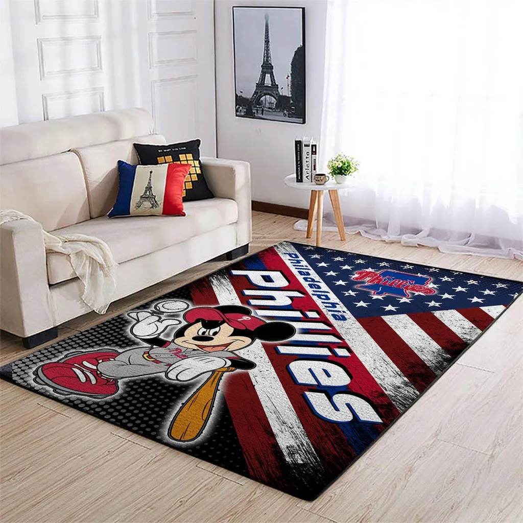 Philadelphia Phillies Rug - Baseball Area for Game Room Black and Red