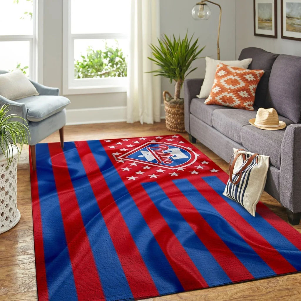Philadelphia Phillies Rug - Striped Area for Home Decor Blue and Red