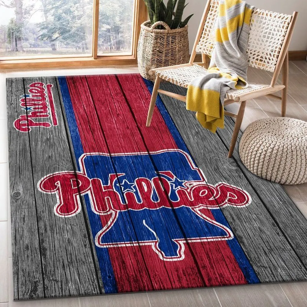 Philadelphia Phillies Rug - Wooden Pattern Area for Home Decor Red and Gray
