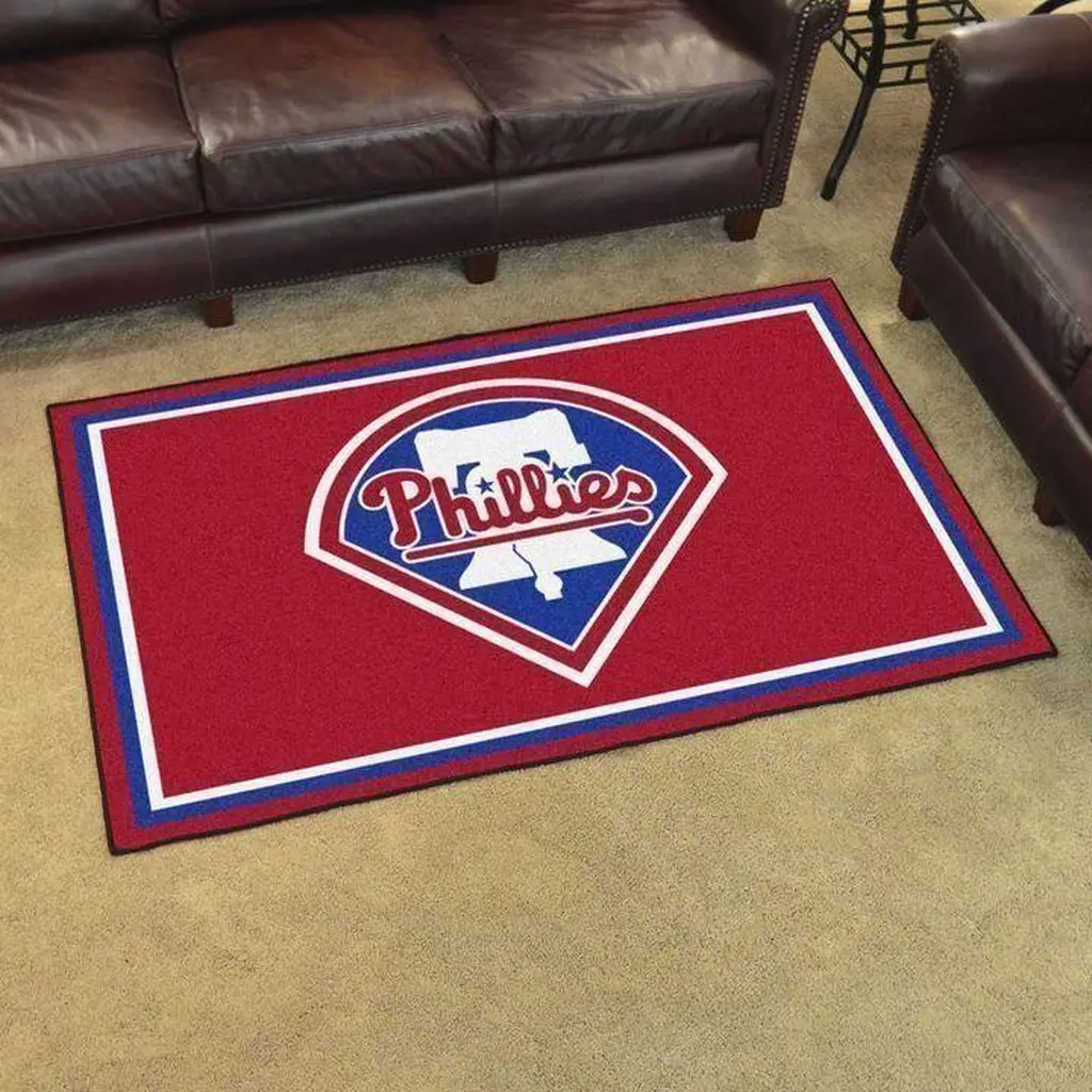Phillies Living Room Mat Team Spirit Floor Rug Blue and Red